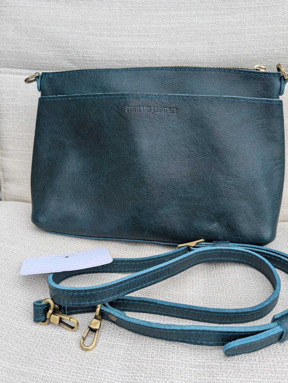 Portland Leather Goods Large Poppy Crossbody in Lagoon - Excellent Condition